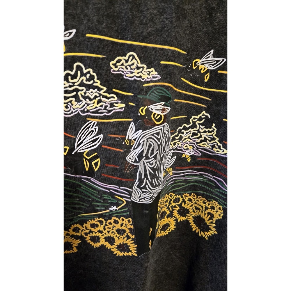 Acid Wash Graphic‎ T Shirt Sunflower Bees Aesthetic Art Tee Size L